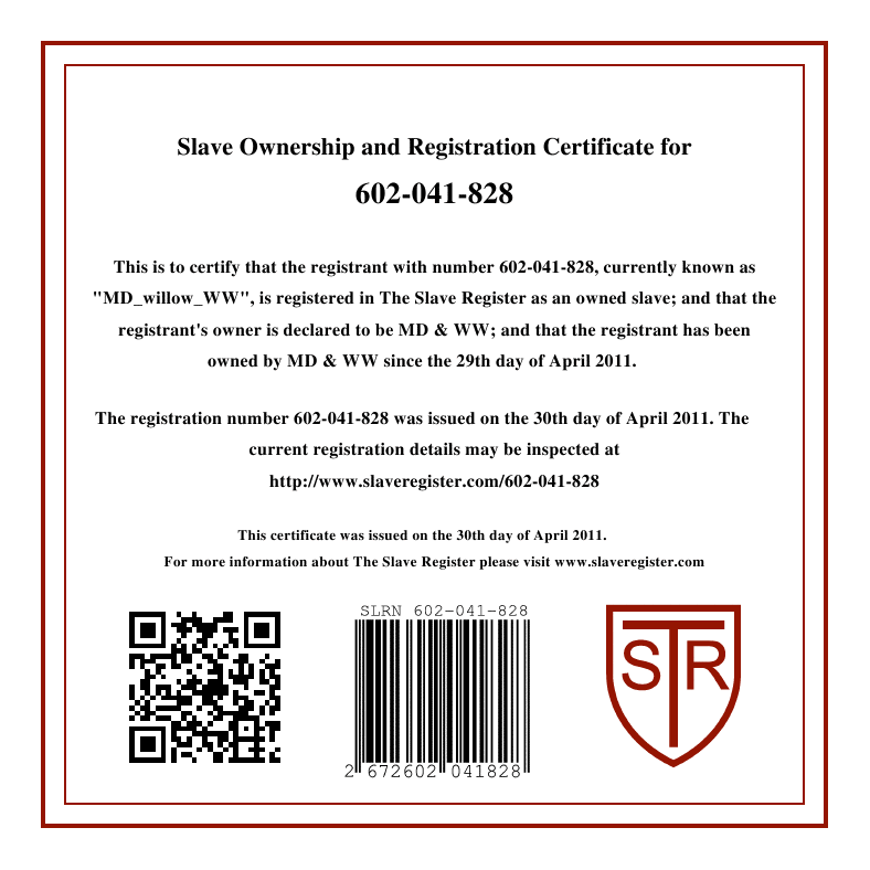 willow's registartion certificate