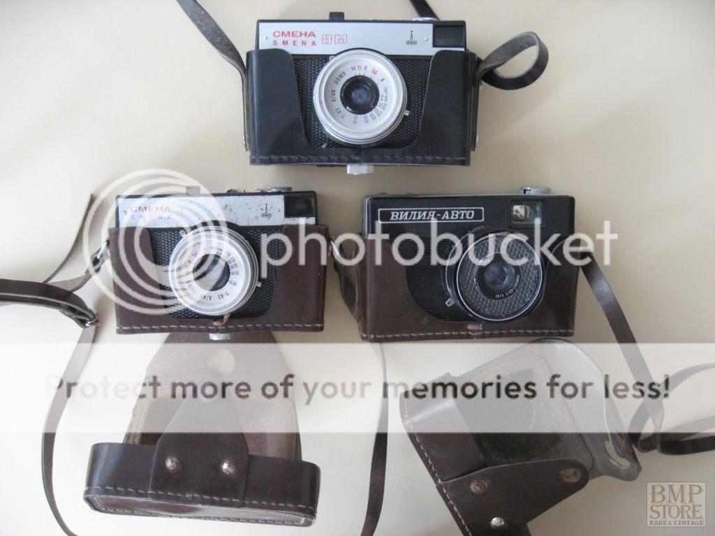   USSR Soviet Photo Cameras Lomo 35mm Two Smena 8m and Vilia Auto  