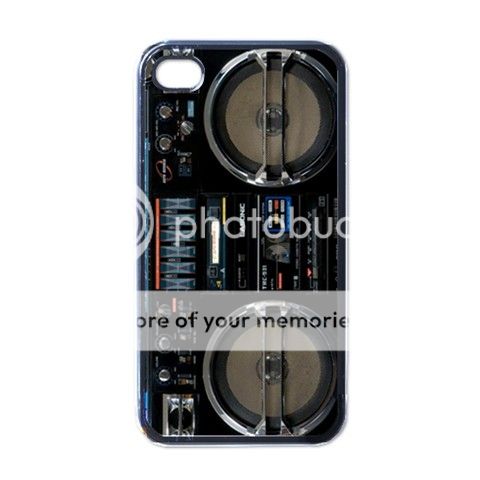 NEW iPhone 4 Hard Case Cover Black Retro Boombox Radio Box  